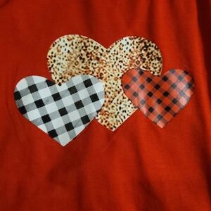 Source Unknown Red Tunic Top with Buffalo Plaid and Leopard Hearts